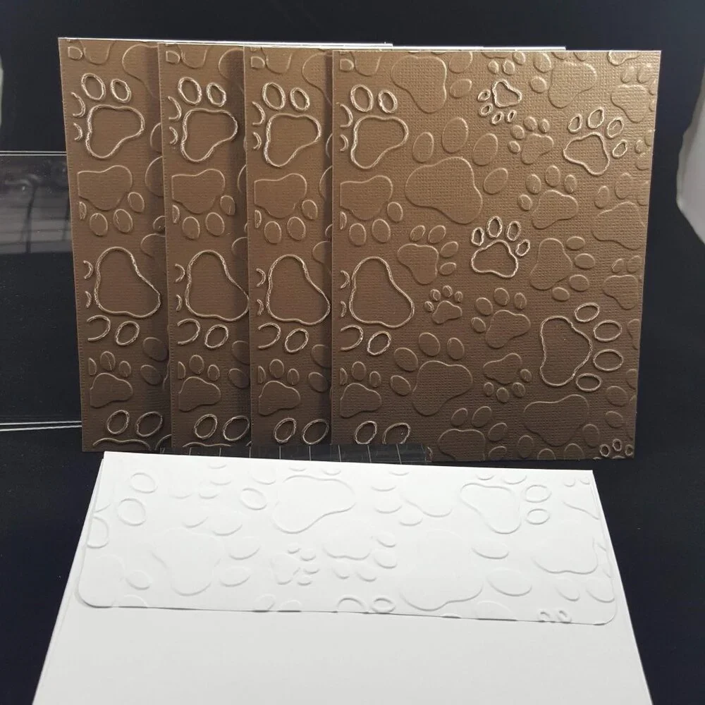Dog Paw Embossed Note Cards Pack w/Envelopes, Set of 4 in‎ Brown